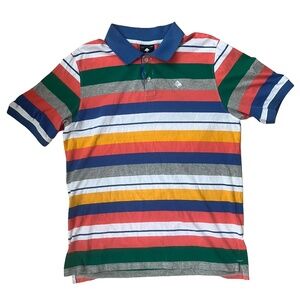 LRG Lifted Research Group Mens Large Polo Shirt Multicolor Collared Striped Logo